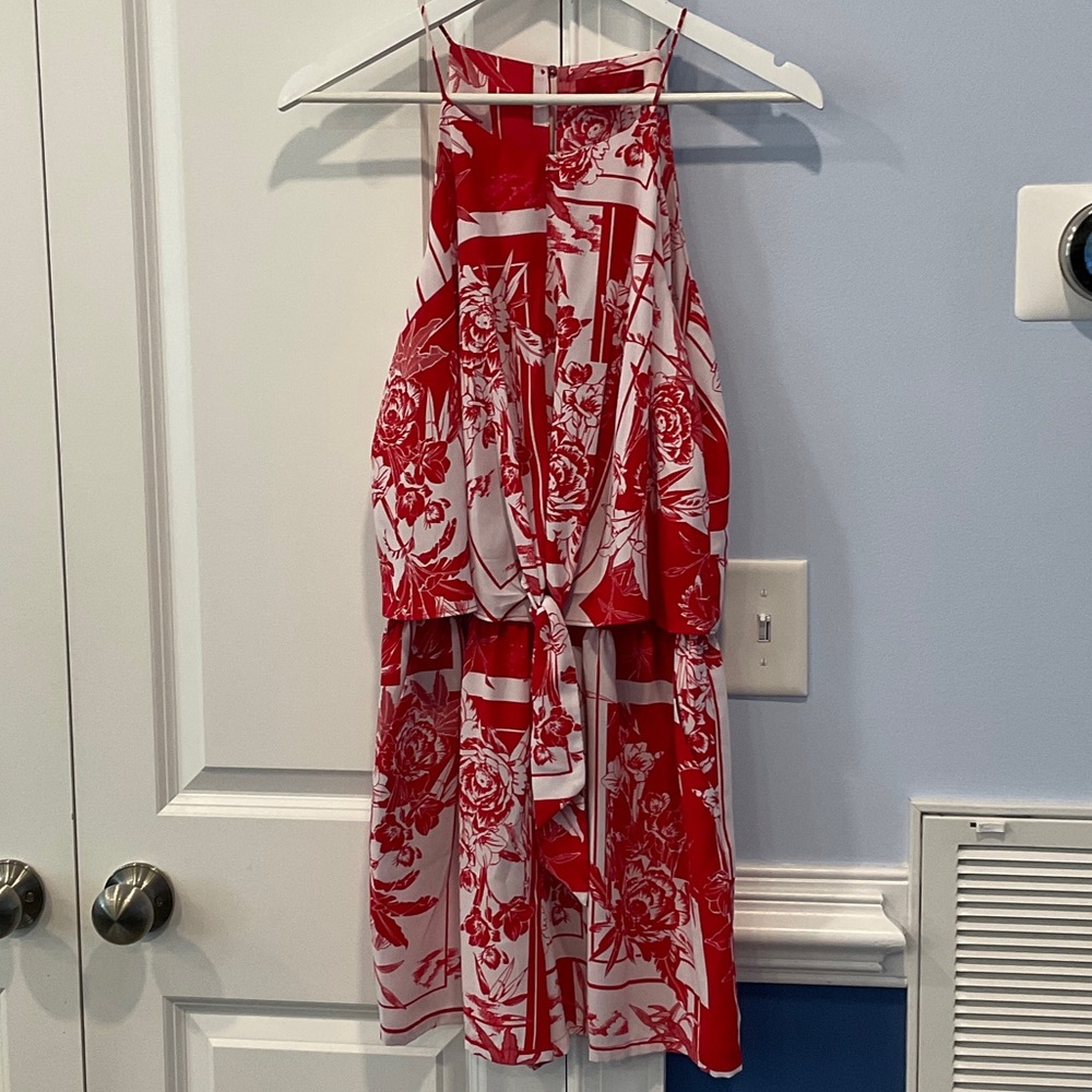 Jennifer Lopez Red and White Floral Romper